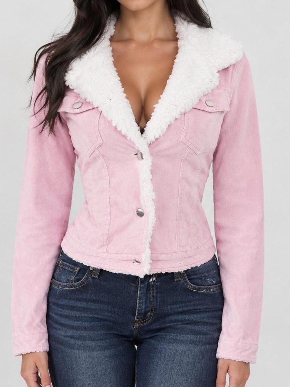 Vintage Y2k Passport Pink Corduroy Sherpa Jacket